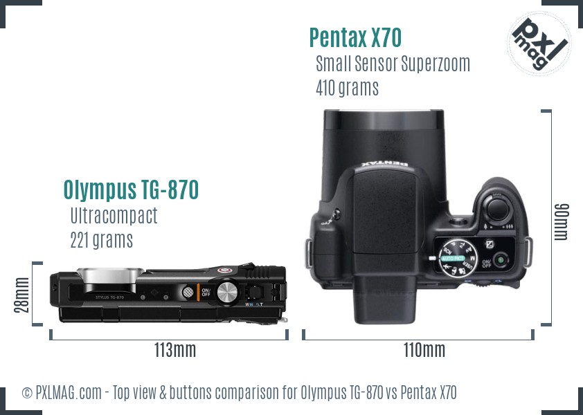 Olympus TG-870 vs Pentax X70 top view buttons comparison