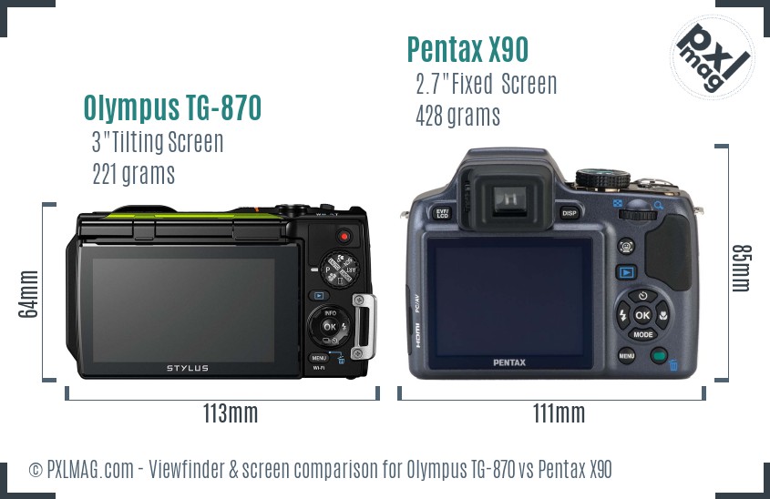 Olympus TG-870 vs Pentax X90 Screen and Viewfinder comparison