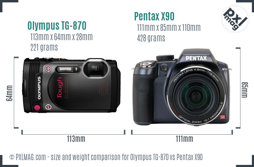 Olympus TG-870 vs Pentax X90 size comparison