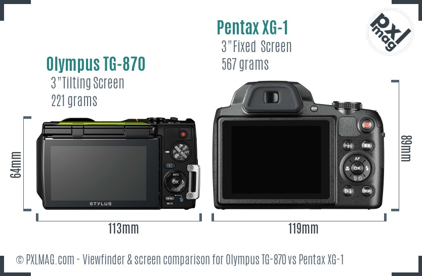 Olympus TG-870 vs Pentax XG-1 Screen and Viewfinder comparison