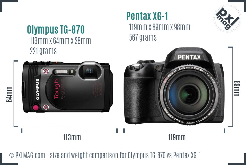 Olympus TG-870 vs Pentax XG-1 size comparison Olympus TG-870 vs Pentax XG-1 size comparison