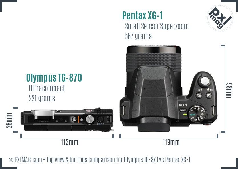 Olympus TG-870 vs Pentax XG-1 top view buttons comparison