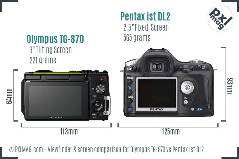Olympus TG-870 vs Pentax ist DL2 Screen and Viewfinder comparison