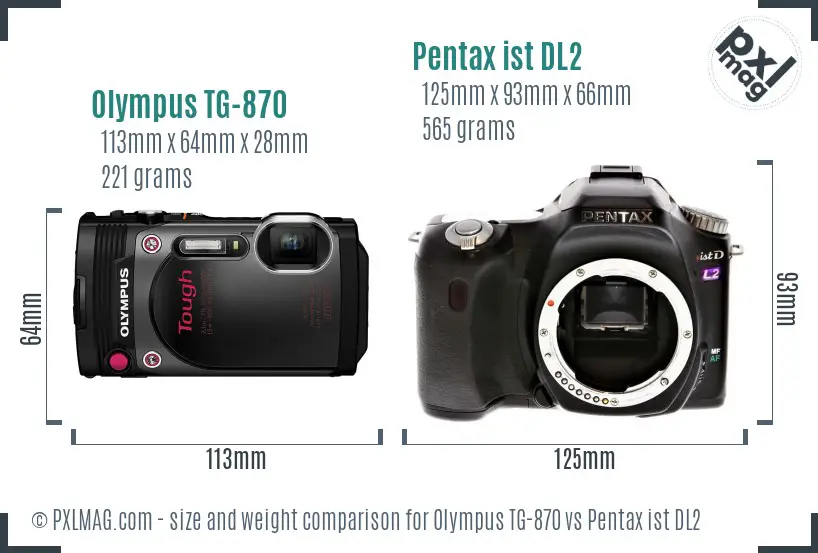 Olympus TG-870 vs Pentax ist DL2 size comparison