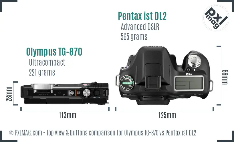 Olympus TG-870 vs Pentax ist DL2 top view buttons comparison