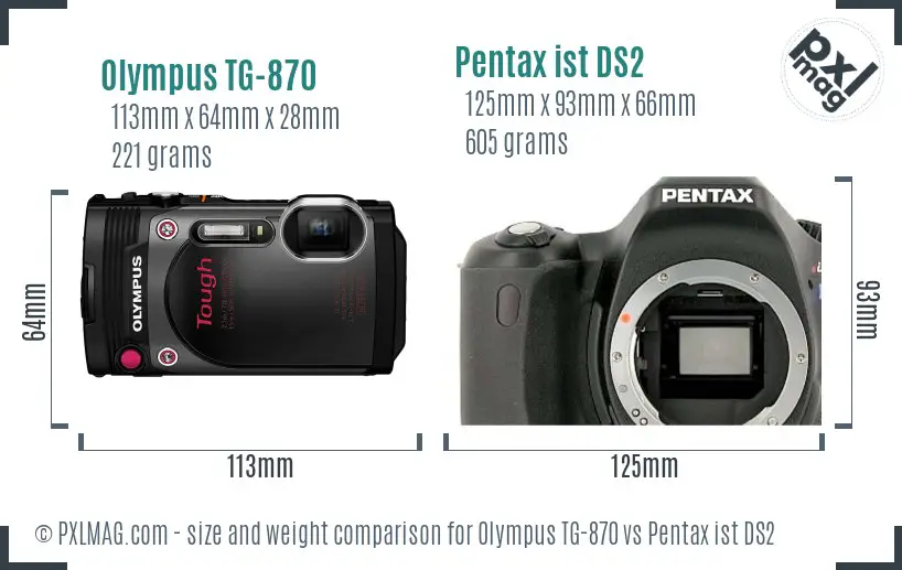 Olympus TG-870 vs Pentax ist DS2 size comparison