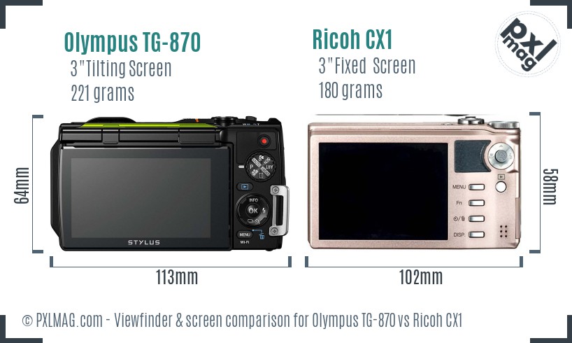 Olympus TG-870 vs Ricoh CX1 Screen and Viewfinder comparison