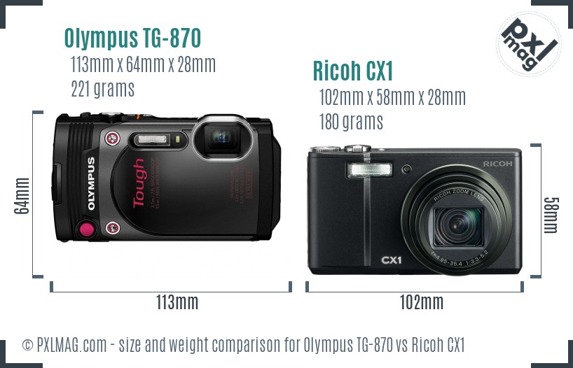 Olympus TG-870 vs Ricoh CX1 size comparison Olympus TG-870 vs Ricoh CX1 size comparison
