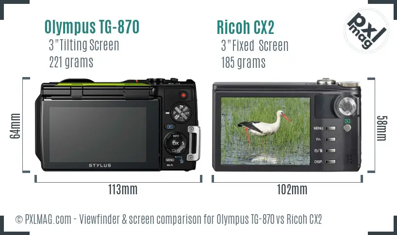 Olympus TG-870 vs Ricoh CX2 Screen and Viewfinder comparison