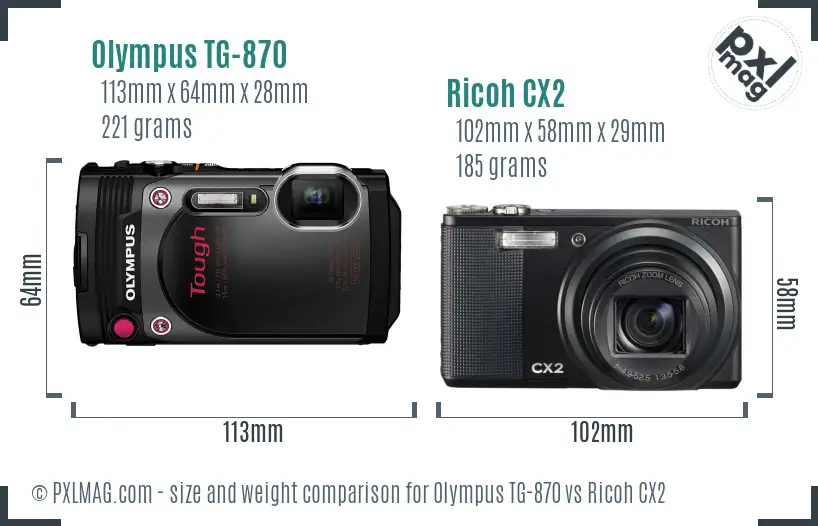 Olympus TG-870 vs Ricoh CX2 size comparison