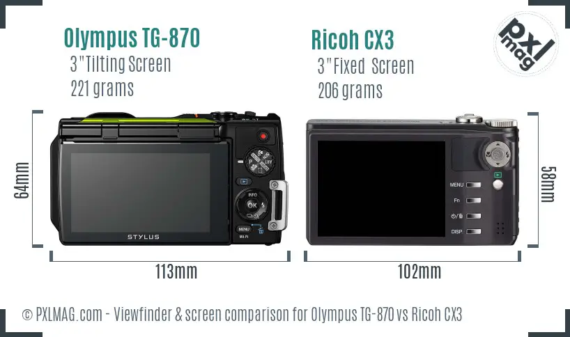 Olympus TG-870 vs Ricoh CX3 Screen and Viewfinder comparison