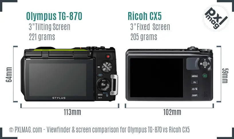 Olympus TG-870 vs Ricoh CX5 Screen and Viewfinder comparison