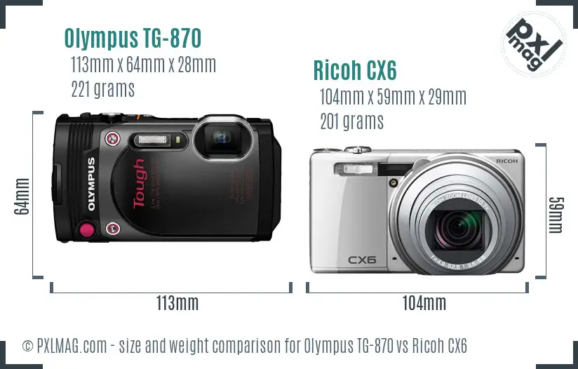 Olympus TG-870 vs Ricoh CX6 size comparison Olympus TG-870 vs Ricoh CX6 size comparison