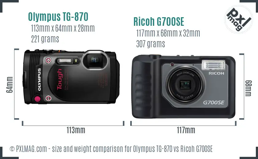 Olympus TG-870 vs Ricoh G700SE size comparison