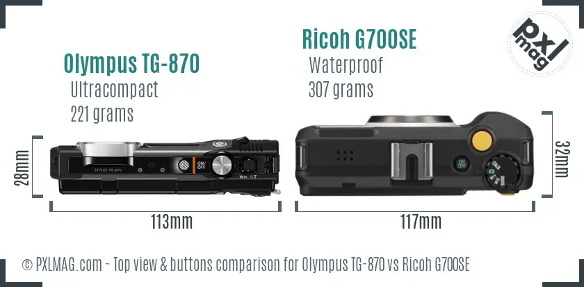 Olympus TG-870 vs Ricoh G700SE top view buttons comparison