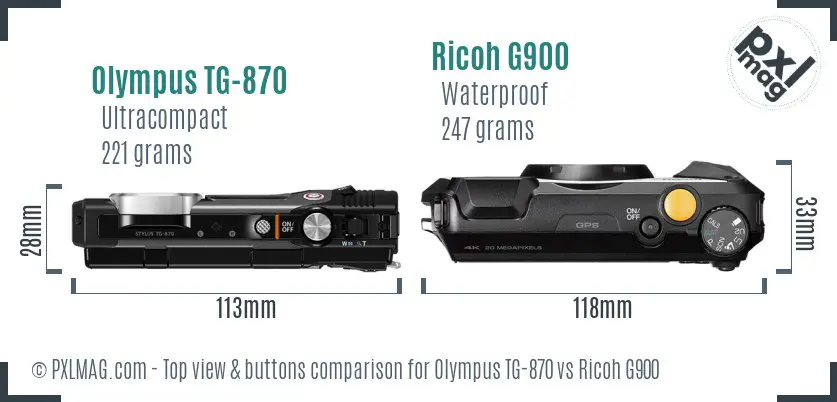 Olympus TG-870 vs Ricoh G900 top view buttons comparison Olympus TG-870 vs Ricoh G900 top view buttons comparison