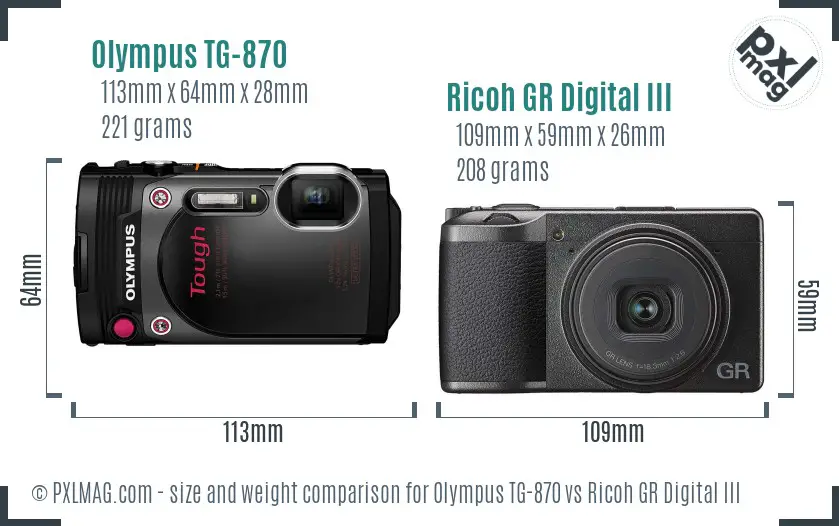 Olympus TG-870 vs Ricoh GR Digital III size comparison