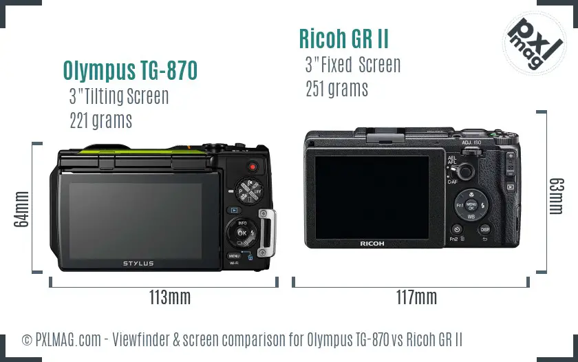 Olympus TG-870 vs Ricoh GR II Screen and Viewfinder comparison