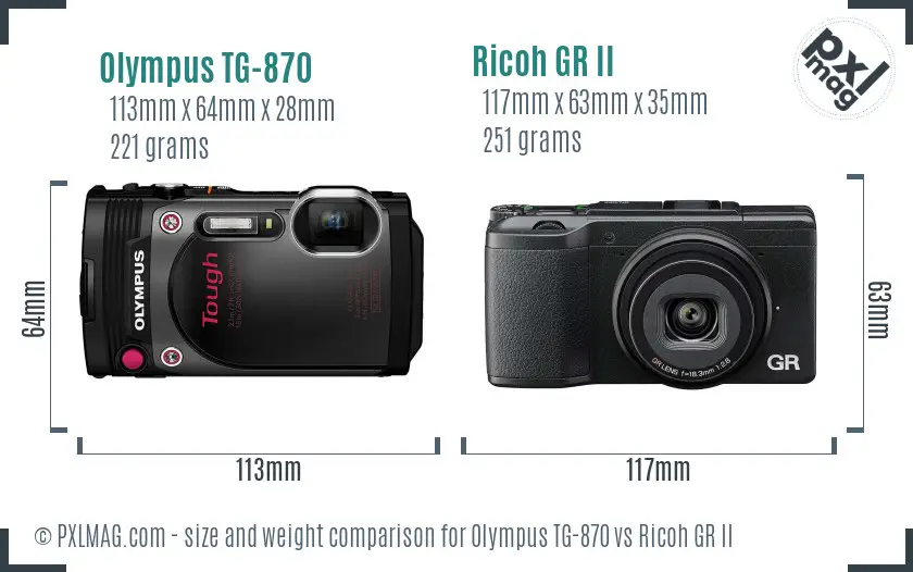 Olympus TG-870 vs Ricoh GR II size comparison