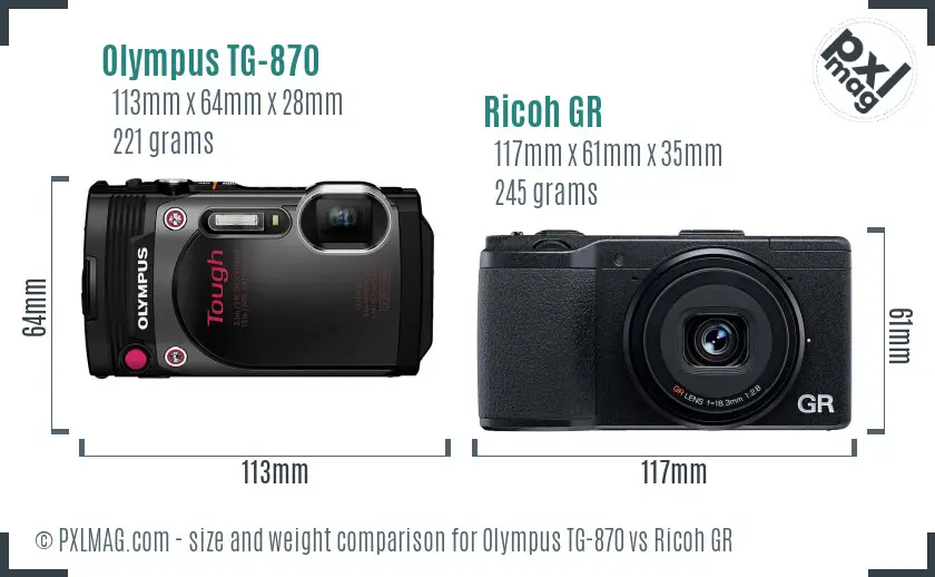 Olympus TG-870 vs Ricoh GR size comparison Olympus TG-870 vs Ricoh GR size comparison