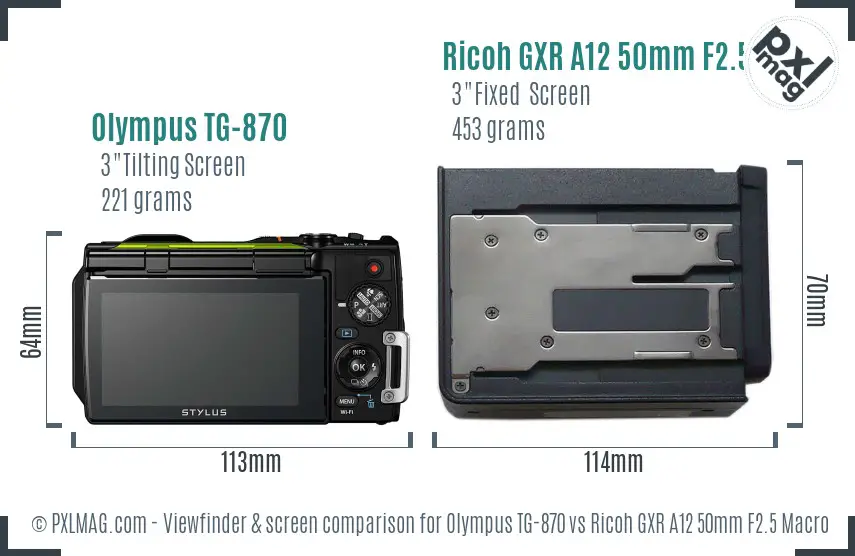 Olympus TG-870 vs Ricoh GXR A12 50mm F2.5 Macro Screen and Viewfinder comparison