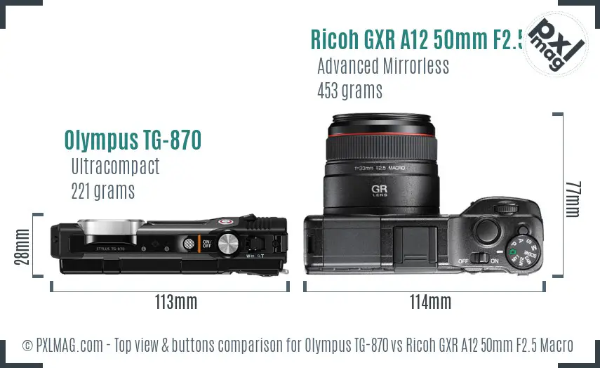 Olympus TG-870 vs Ricoh GXR A12 50mm F2.5 Macro top view buttons comparison