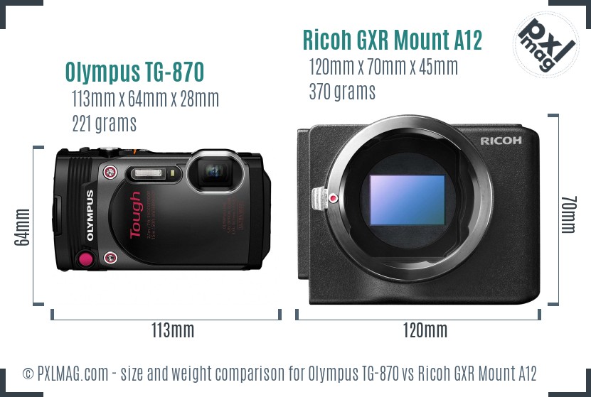 Olympus TG-870 vs Ricoh GXR Mount A12 size comparison Olympus TG-870 vs Ricoh GXR Mount A12 size comparison