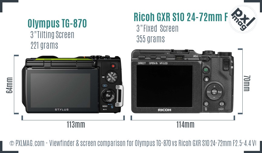 Olympus TG-870 vs Ricoh GXR S10 24-72mm F2.5-4.4 VC Screen and Viewfinder comparison