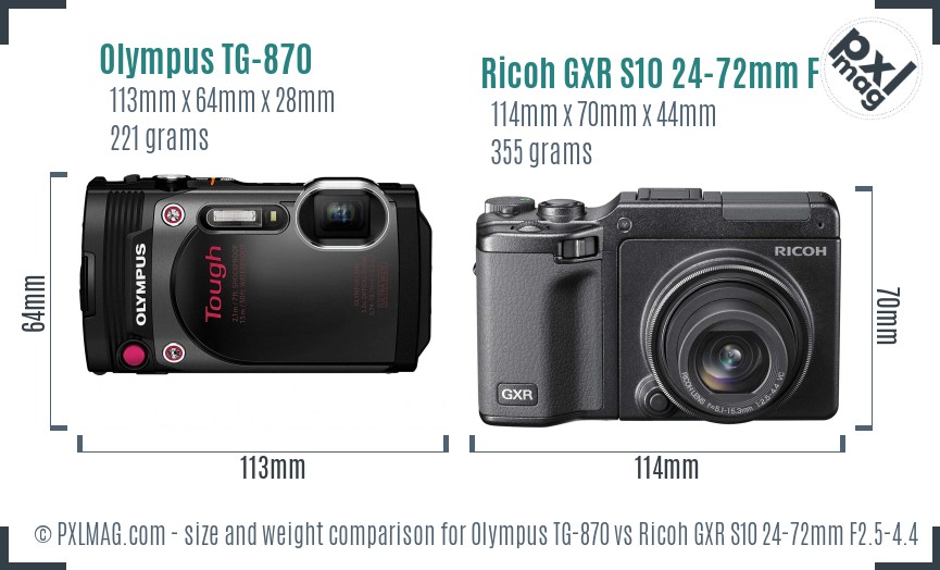 Olympus TG-870 vs Ricoh GXR S10 24-72mm F2.5-4.4 VC size comparison
