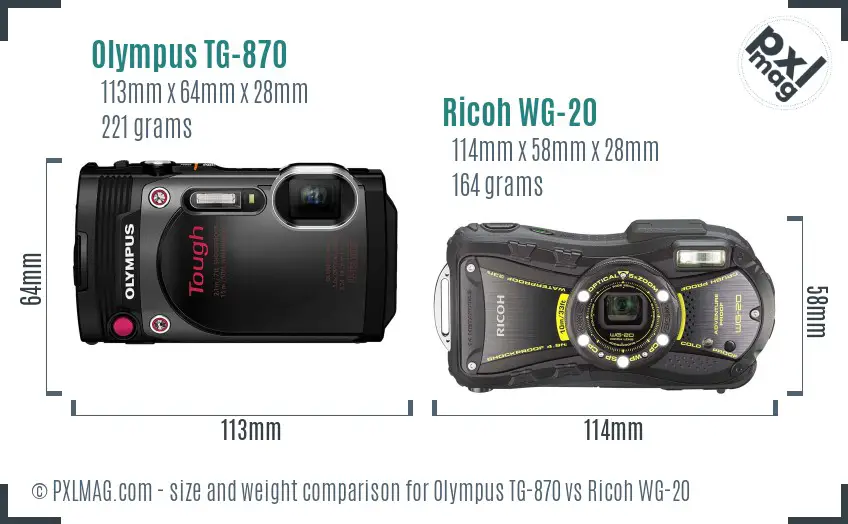 Olympus TG-870 vs Ricoh WG-20 size comparison Olympus TG-870 vs Ricoh WG-20 size comparison