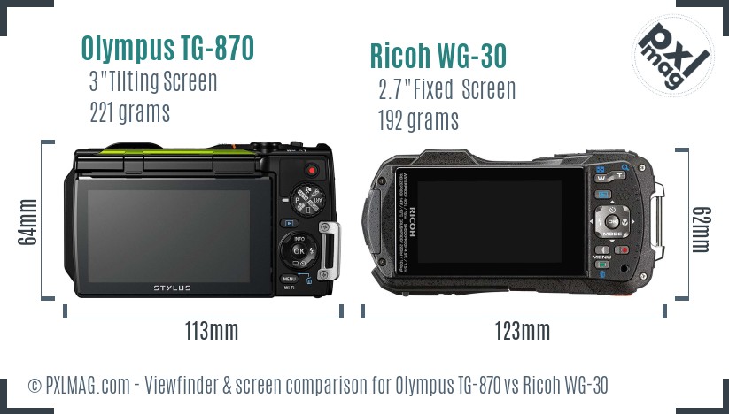Olympus TG-870 vs Ricoh WG-30 Screen and Viewfinder comparison
