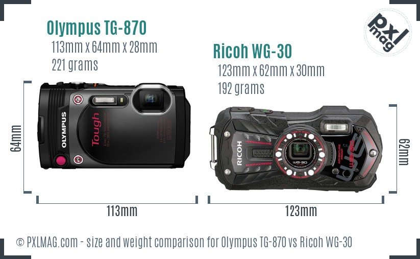 Olympus TG-870 vs Ricoh WG-30 size comparison Olympus TG-870 vs Ricoh WG-30 size comparison