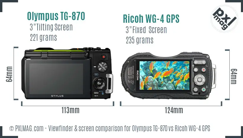 Olympus TG-870 vs Ricoh WG-4 GPS Screen and Viewfinder comparison