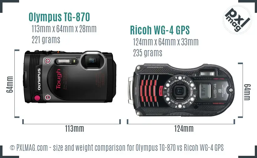 Olympus TG-870 vs Ricoh WG-4 GPS size comparison