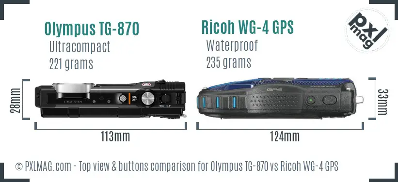 Olympus TG-870 vs Ricoh WG-4 GPS top view buttons comparison