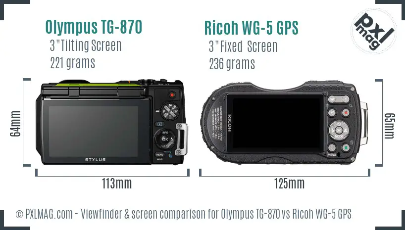 Olympus TG-870 vs Ricoh WG-5 GPS Screen and Viewfinder comparison