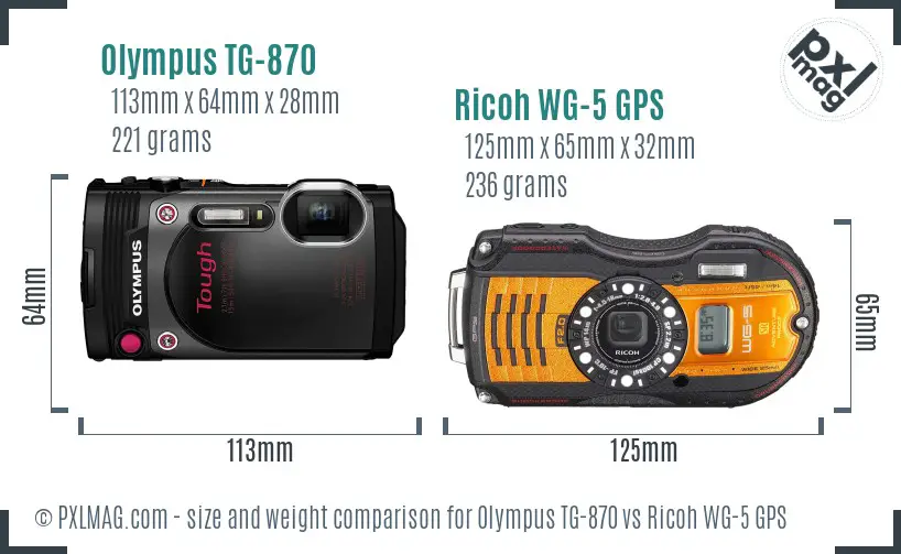 Olympus TG-870 vs Ricoh WG-5 GPS size comparison