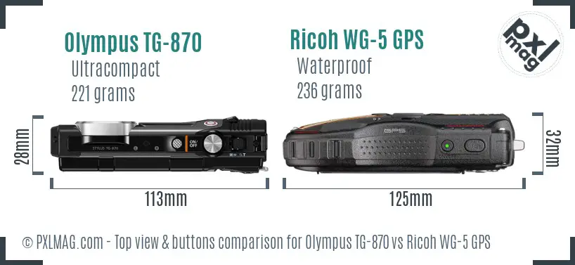 Olympus TG-870 vs Ricoh WG-5 GPS top view buttons comparison