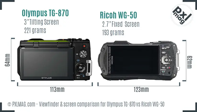 Olympus TG-870 vs Ricoh WG-50 Screen and Viewfinder comparison