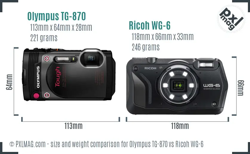 Olympus TG-870 vs Ricoh WG-6 size comparison