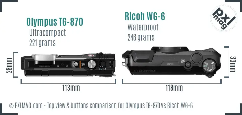 Olympus TG-870 vs Ricoh WG-6 top view buttons comparison