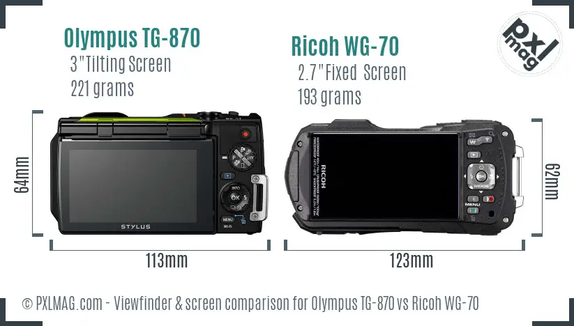 Olympus TG-870 vs Ricoh WG-70 Screen and Viewfinder comparison