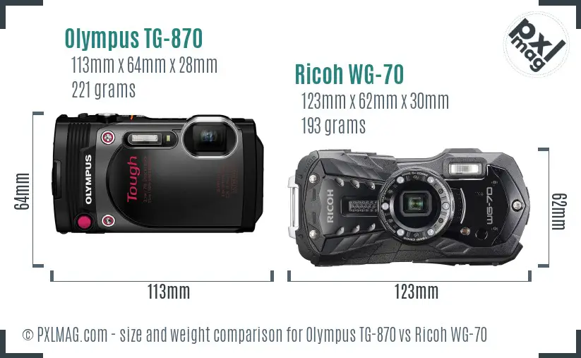 Olympus TG-870 vs Ricoh WG-70 size comparison