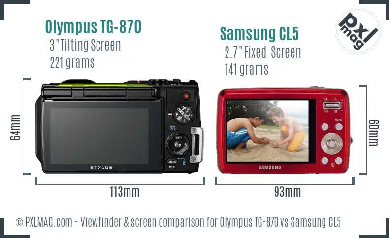 Olympus TG-870 vs Samsung CL5 Screen and Viewfinder comparison