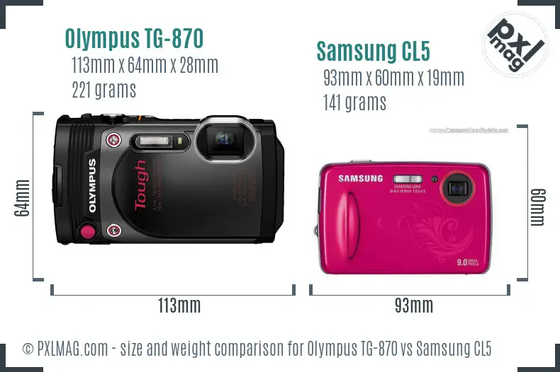 Olympus TG-870 vs Samsung CL5 size comparison