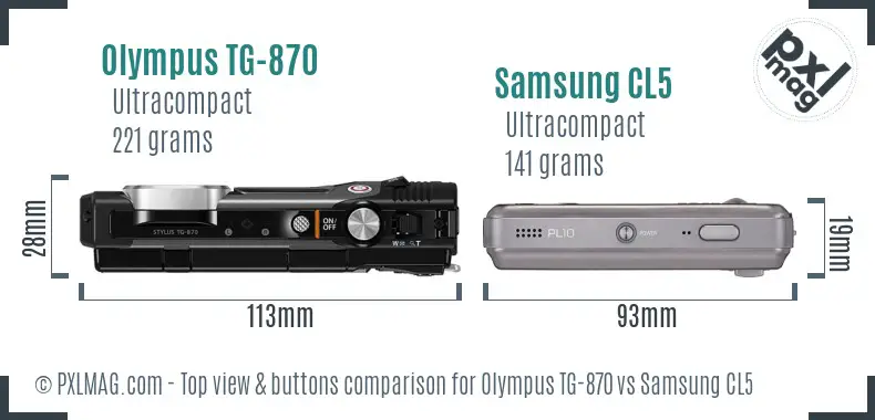 Olympus TG-870 vs Samsung CL5 top view buttons comparison