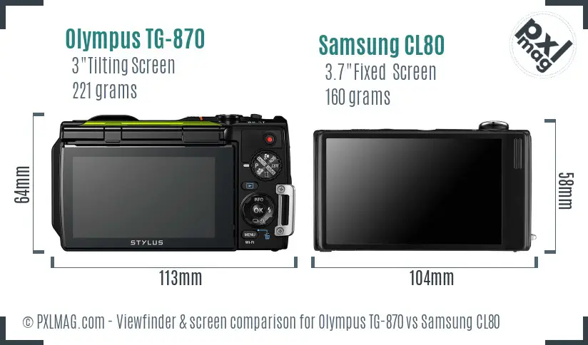 Olympus TG-870 vs Samsung CL80 Screen and Viewfinder comparison