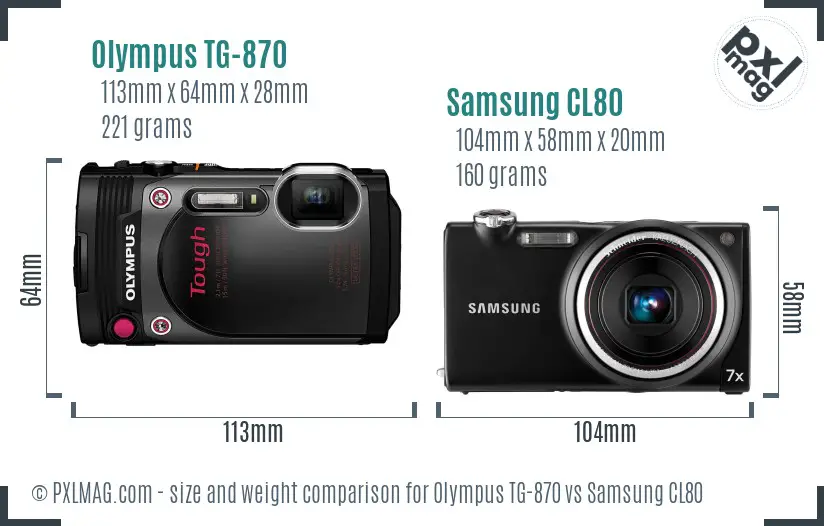 Olympus TG-870 vs Samsung CL80 size comparison