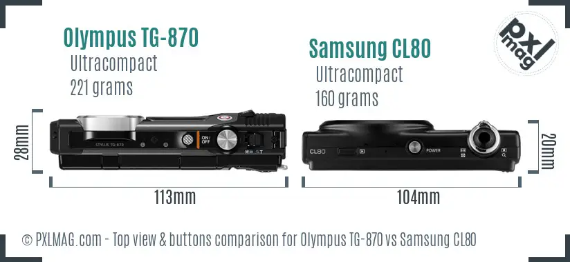 Olympus TG-870 vs Samsung CL80 top view buttons comparison