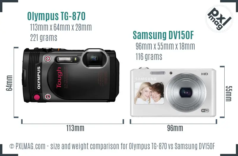 Olympus TG-870 vs Samsung DV150F size comparison